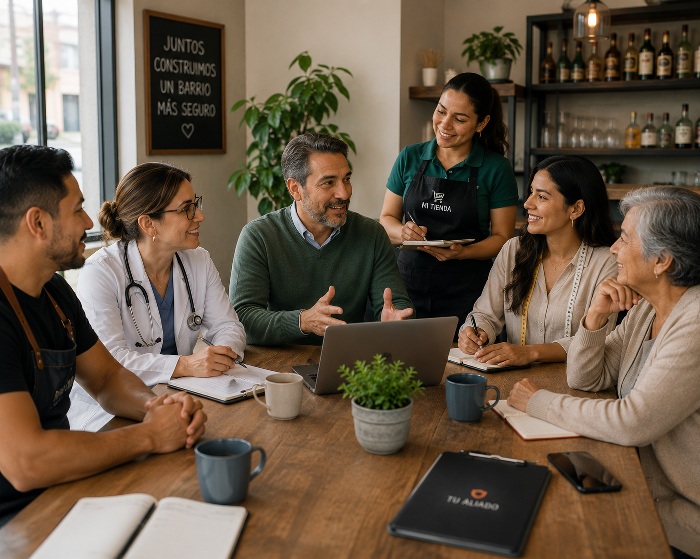 Equipo discutiendo la misión